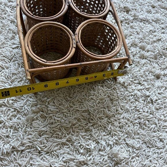 Vintage Wicker Wine Holder Rack/ Bent Bamboo and Rattan 5 Bottle Wine Rack with - Picture 8 of 14